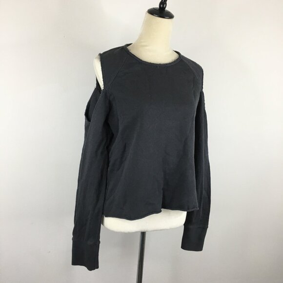 RAG & BONE Dark Gray Long Sleeve Cut Out/Cold Shoulder Rolled Hem Shirt - Picture 4 of 13